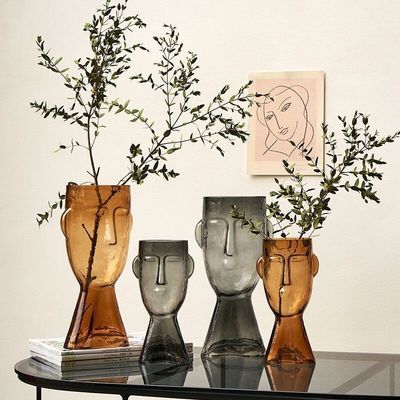 H31cm Gray Modern Transparent Glass Vase - Decorative Home Office Flower Holder