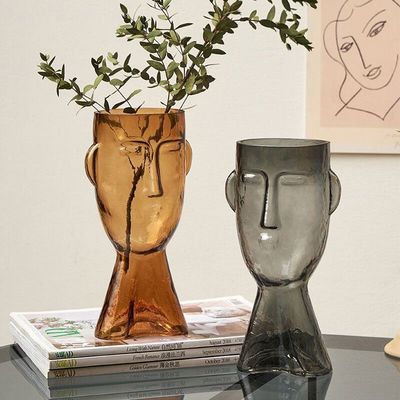 H31cm Gray Modern Transparent Glass Vase - Decorative Home Office Flower Holder